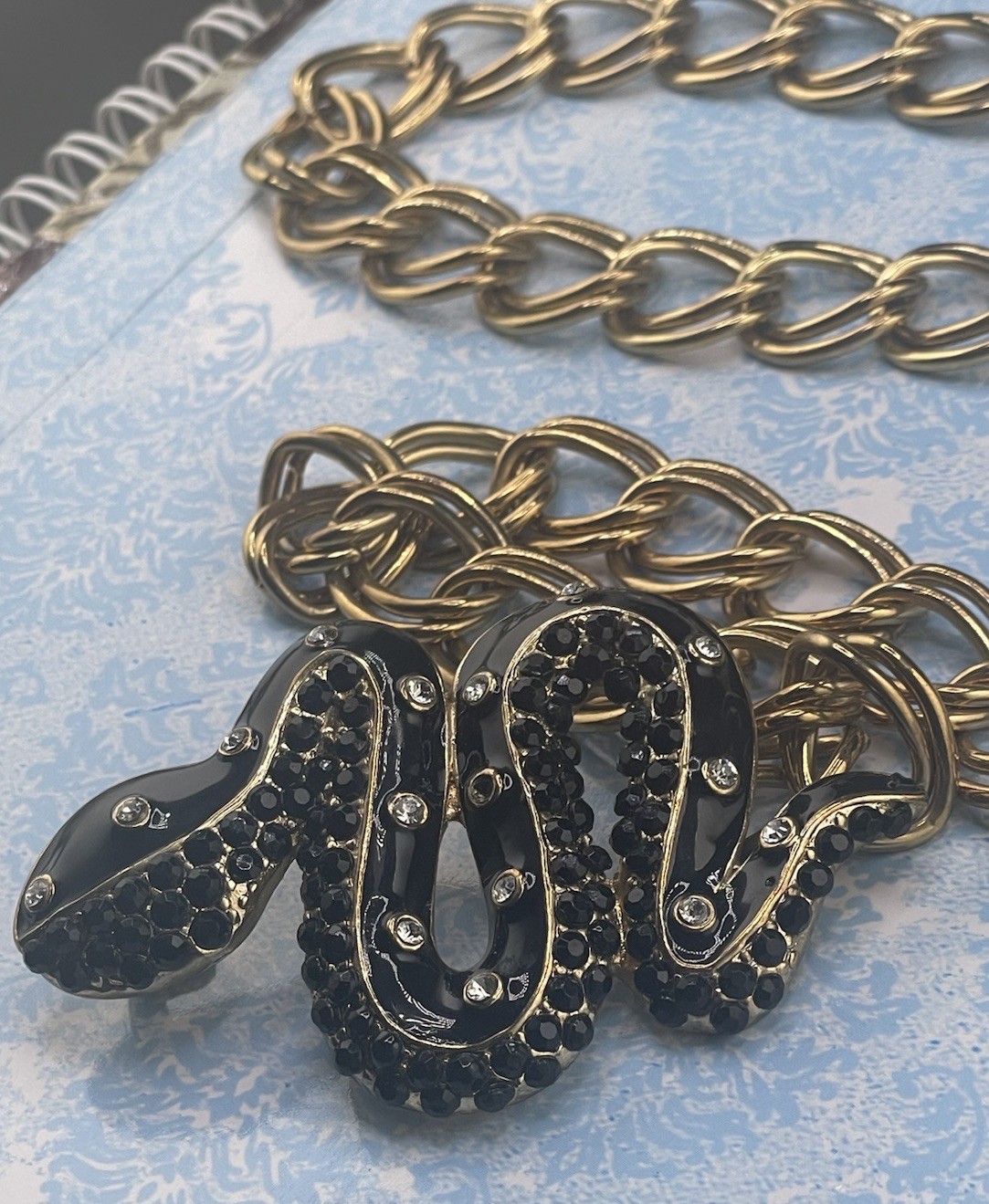 KJL Designer Snake Belt Waist Chain MISSING ONE CLEAR STONE Rare LOOK