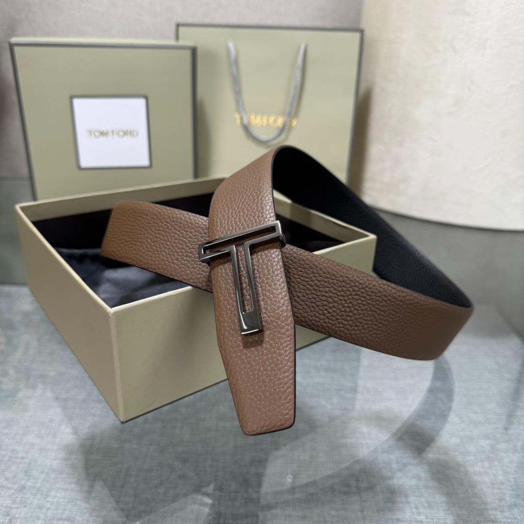 Tom Ford Reversible Belt Leather Brown / Black Belt T-Black Buckle
