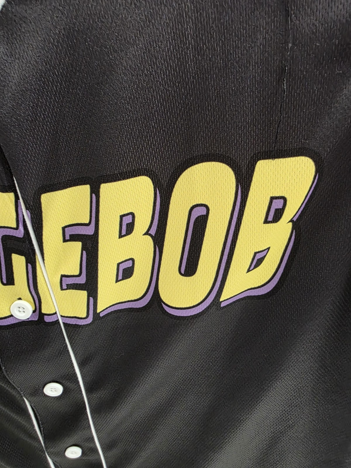 SpongeBob Nickelodeon Shirt Mens Medium Black Baseball Jersey Button Up Graphic