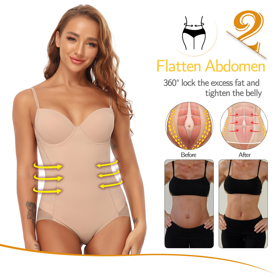Women’s Tummy Control Bodysuit Waist Trainer Fajas Body Shaper with Built in Bra