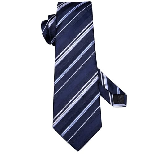 Men 63inches Tie Set Extra Long Necktie Paisley Tie Dark Blue White Striped