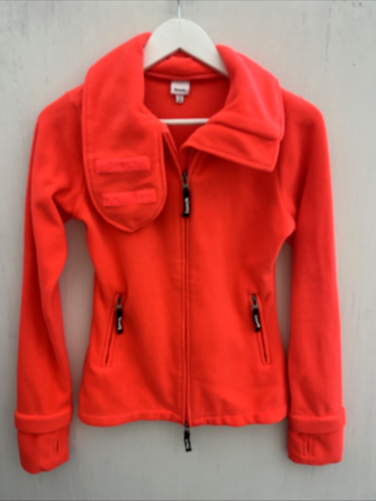 BENCH Vibrant Orange Logo Mock Neck Full Zip Fleece Jacket Pockets Women Size M
