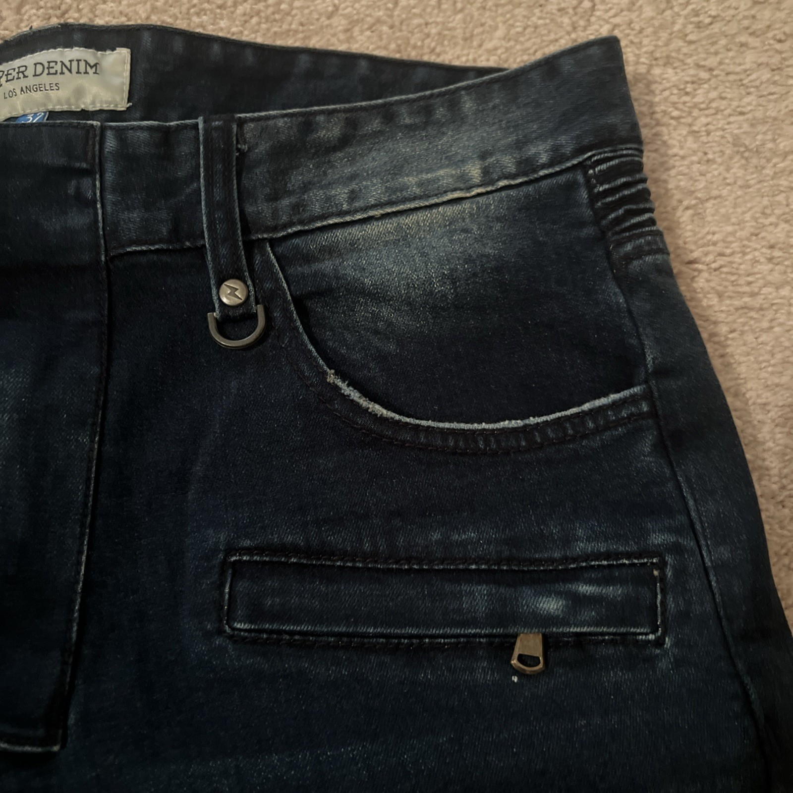 Hyper Denim Dark Blue Slim Tapered Biker Jeans Mens Size 32 Skinny