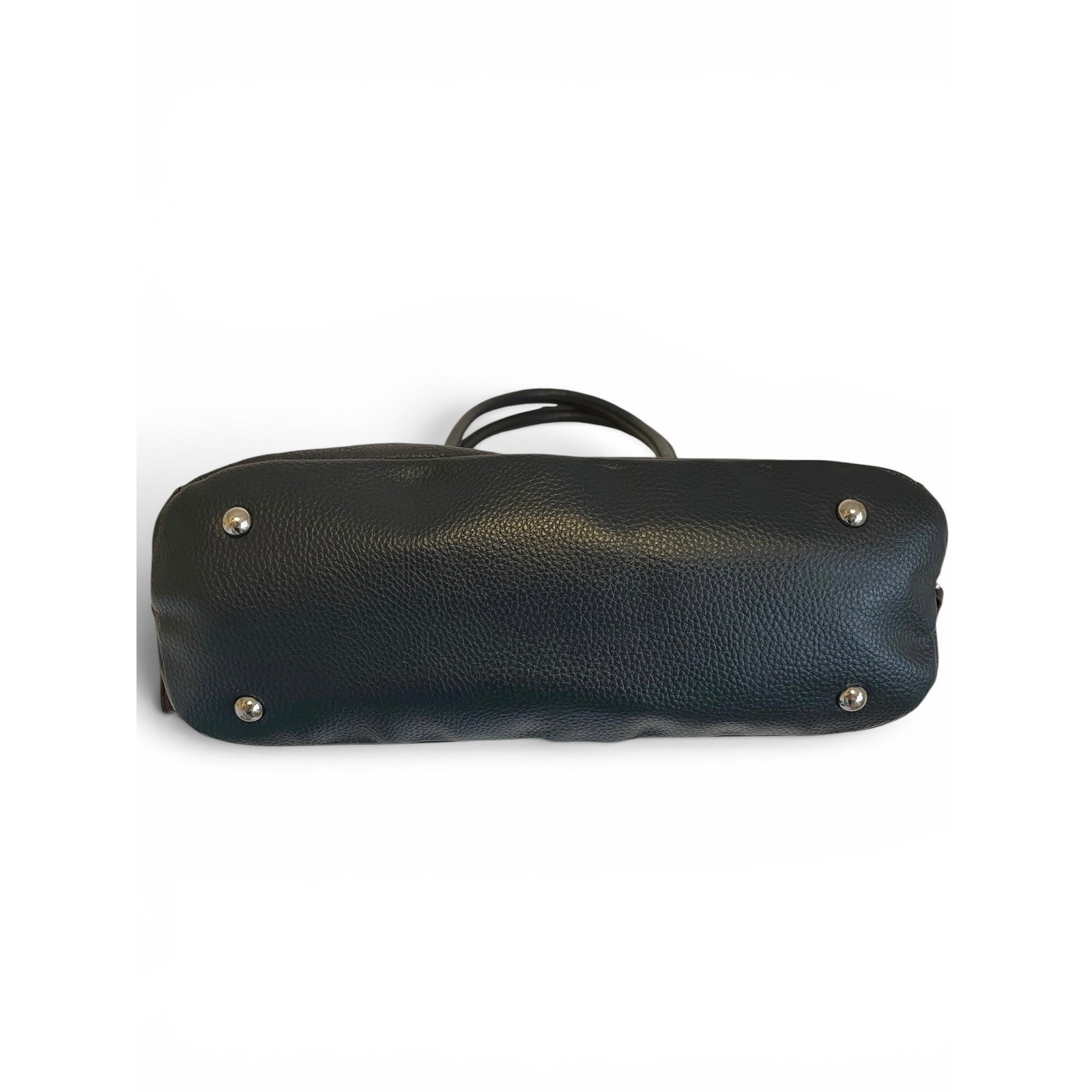 Tignanello Navy Pebbled Leather Domed Satchel Purse Built-In Wallet Mirror Tag