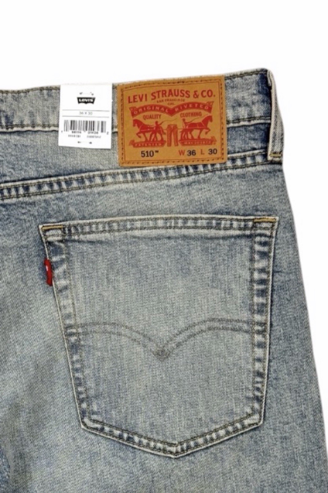 Levis 510 Skinny Fit Stretch Jeans 36×30 Light Blue Wash Denim Mens NWT