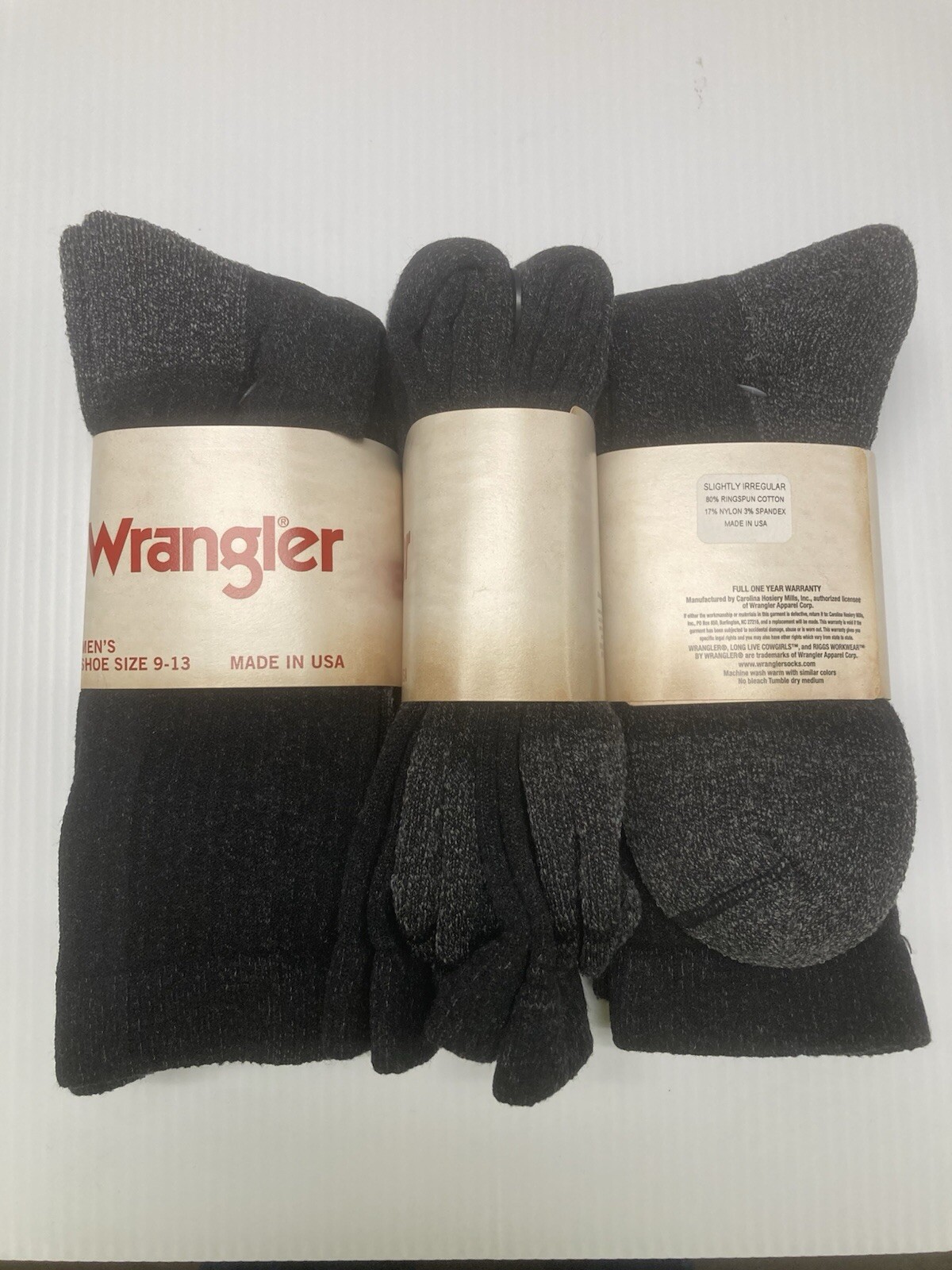 Wrangler Cotton Steel Toe Boot Crew Socks, Large, Black, 6 pairs, Free Shipping