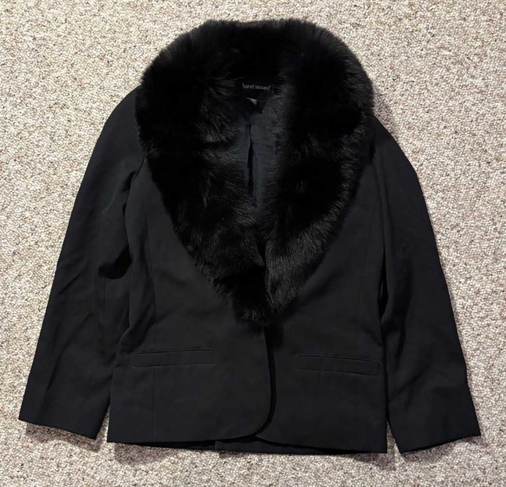 Vtg Women’s Harvé Benard Wool Faux Fur Shawl Collar Blazer Jacket. Size 6