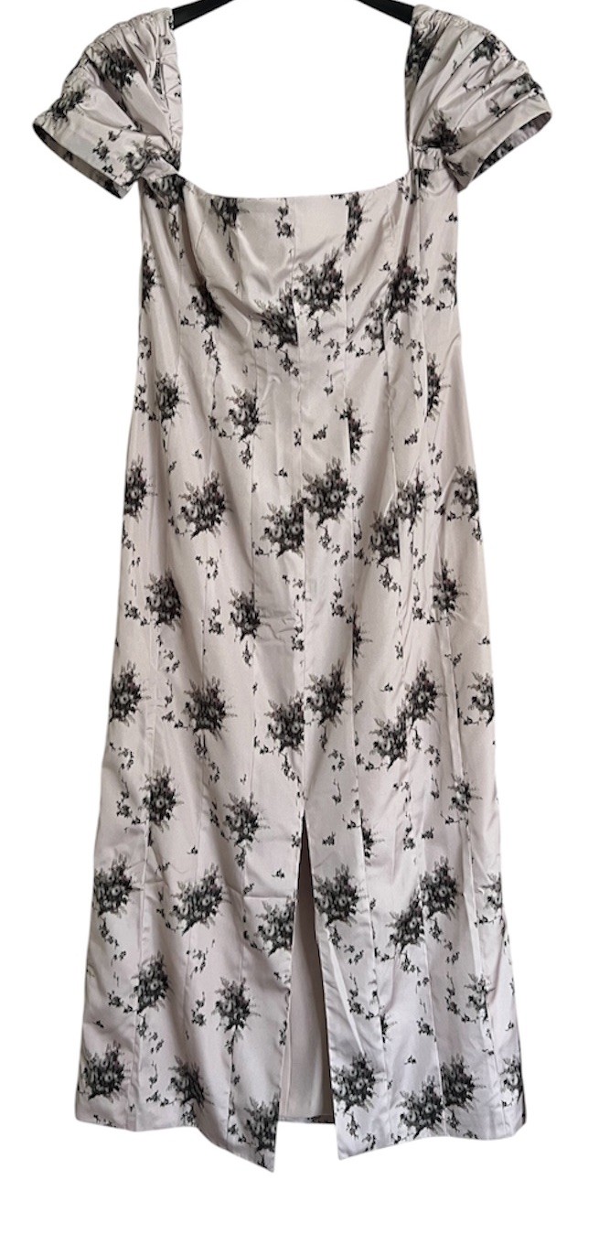 UK 12 US 8 Brock Collection Odilia Floral Taffeta Midi Dress Grey $1,480 ASO