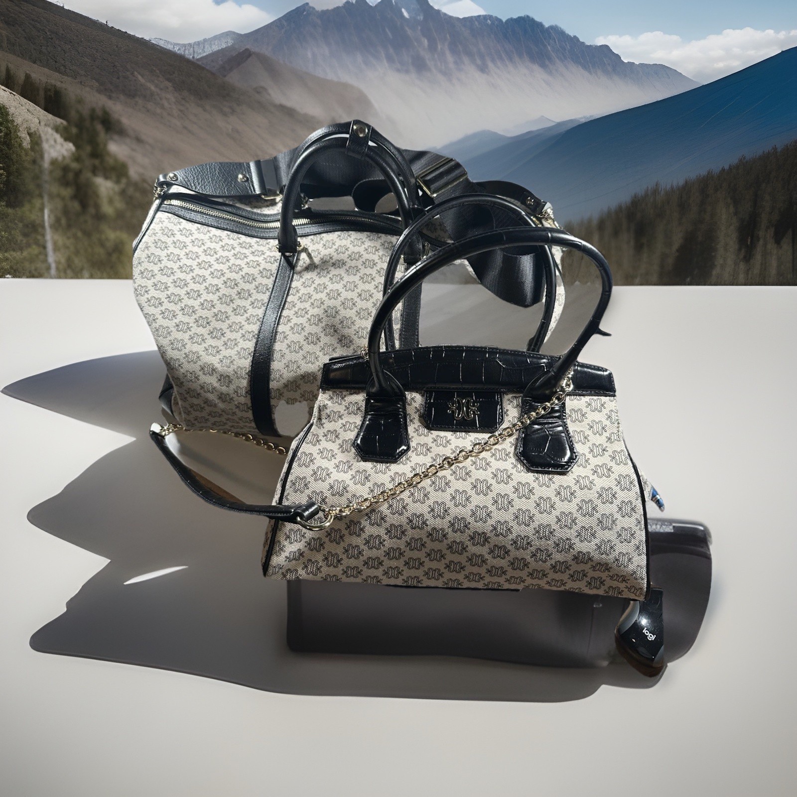 Matching Genuine Leather Trimmed Handbag and Tote – Made in Italy