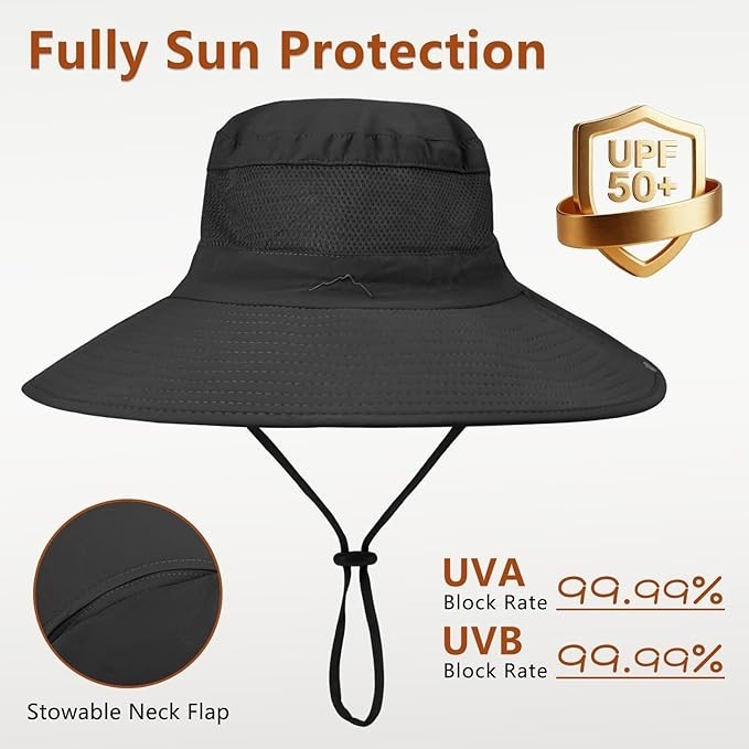 Sun Hat with Neck Flap, UPF 50+, Waterproof Wide Brim for Hiking & Fishing ..