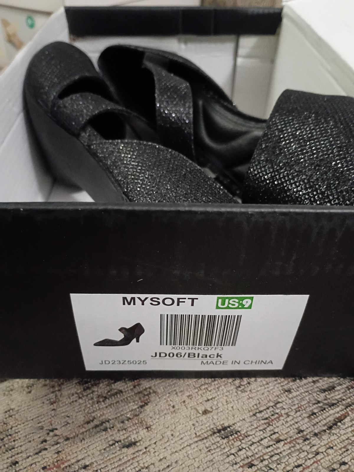 Mysoft Black Glitter Strappy Ankle Strap Stiletto Heels Buckle Closed Toe 9
