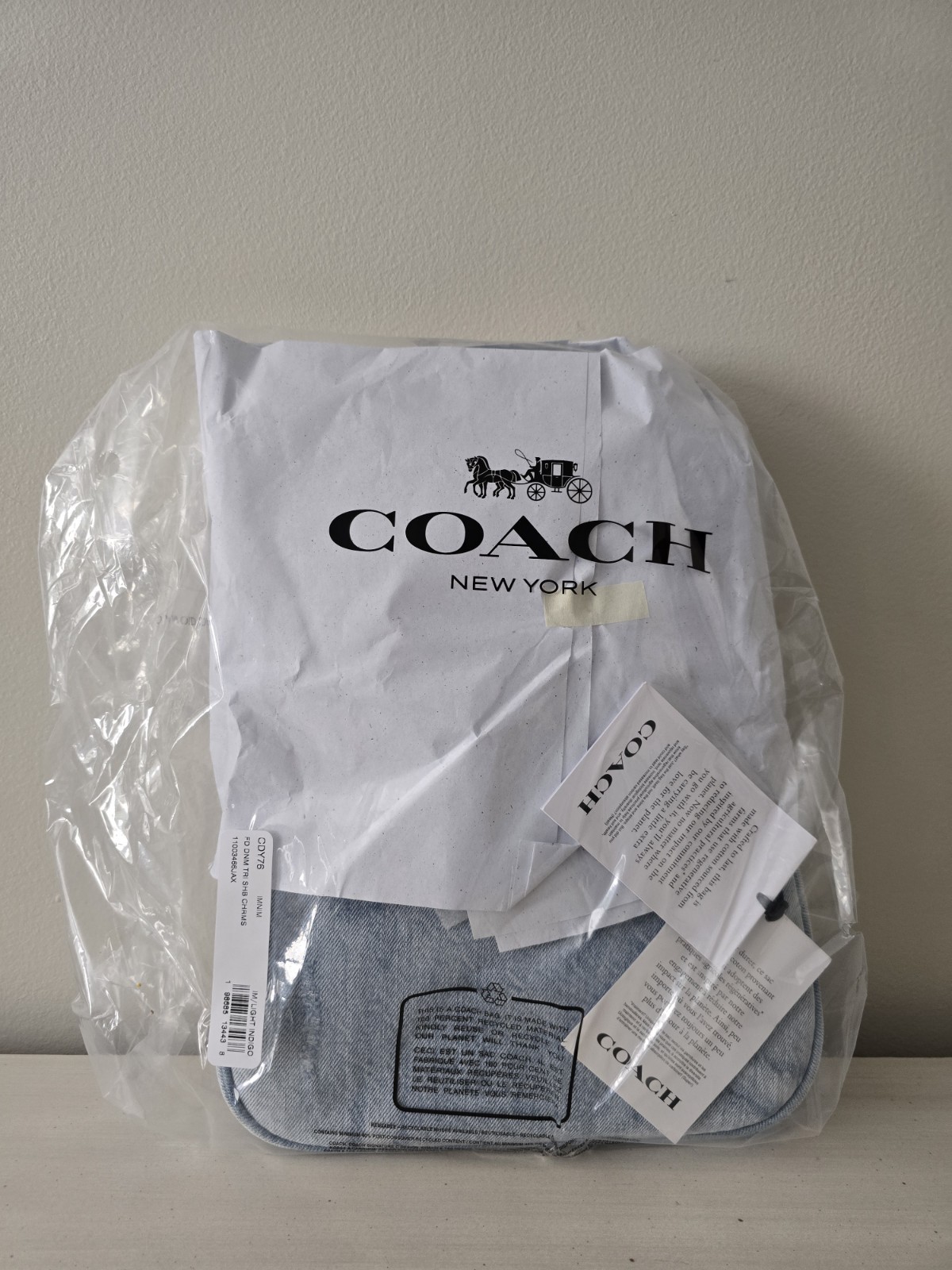 Coach CDY76 Teri Shoulder Bag In Loved Denim With Charms Light Indigo NWT