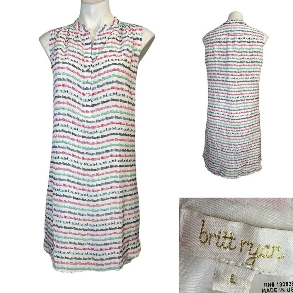 ANTHROPLOGIE BRITT RYAN dress sz L Espadrille Print 100% silk sleeveless office