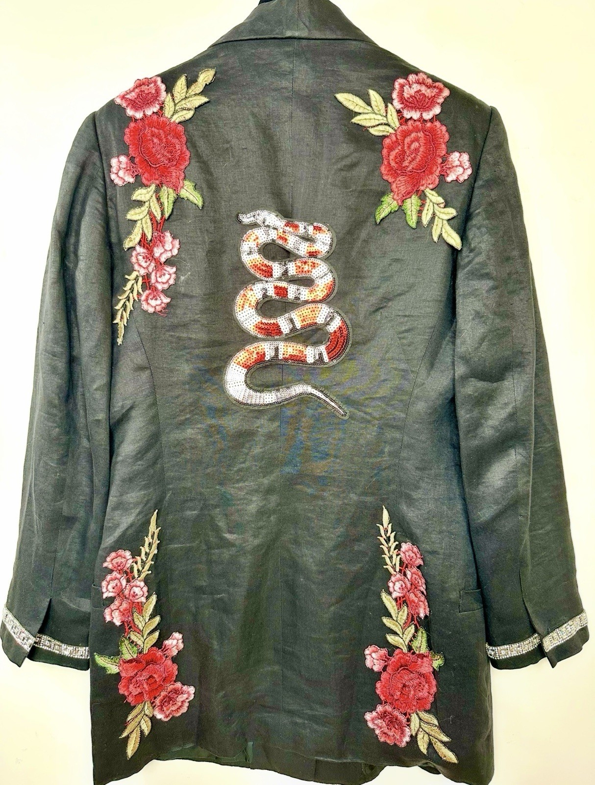Versace Taylor Black Rep Concert Sacred Heart Patch Jacket 42 44 46 6 8 10 M L