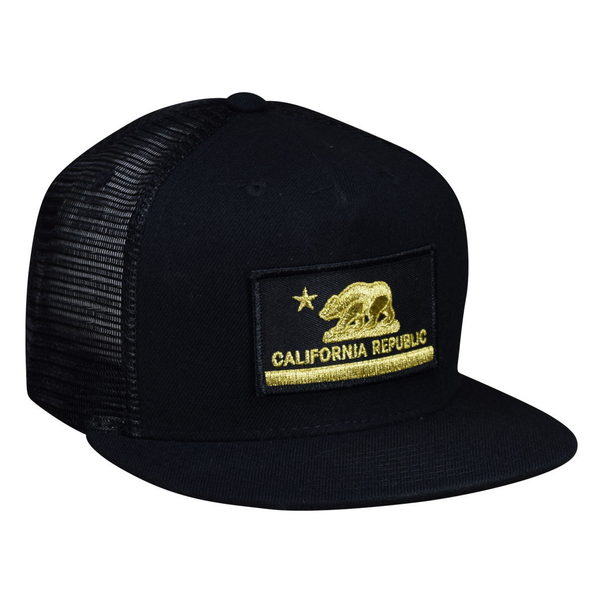 California Republic Hat – Black Trucker Hat, Gold & Black, One Size Fits Most