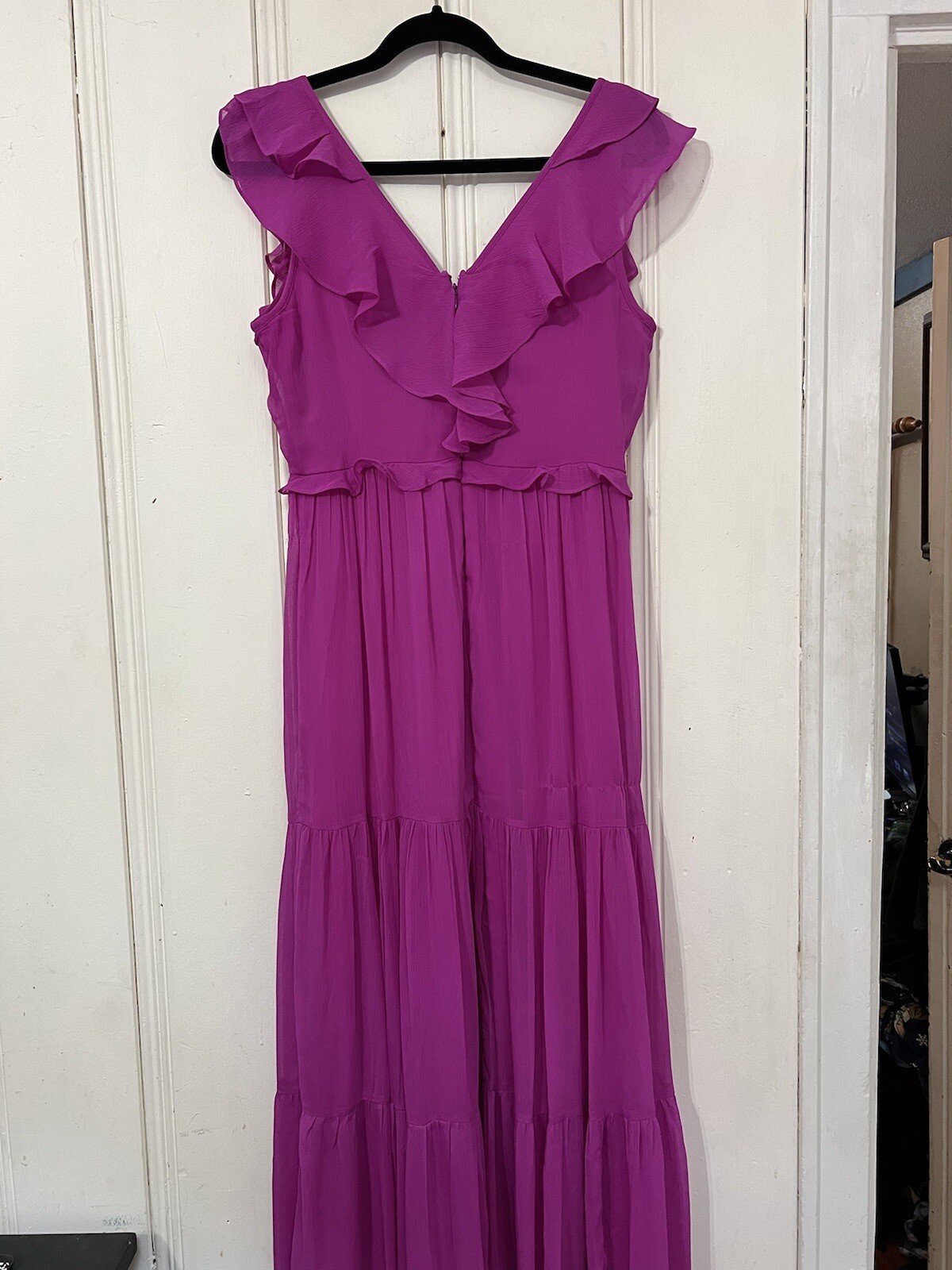 DKNY Chiffon Wedding Guest party dress Ruffled Fushia Size 6 pink New