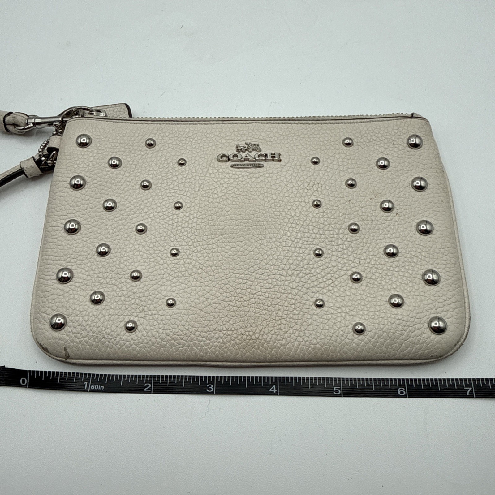 Coach Nolita Wristlet In White Pebbled Leather W/ Silver Stud Accents NY Logo