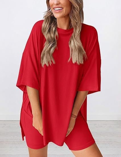 WOMEN Casual Lounge Set Solid Color T-Shirt and Shorts 2 Piece Tracksuit S-3XL