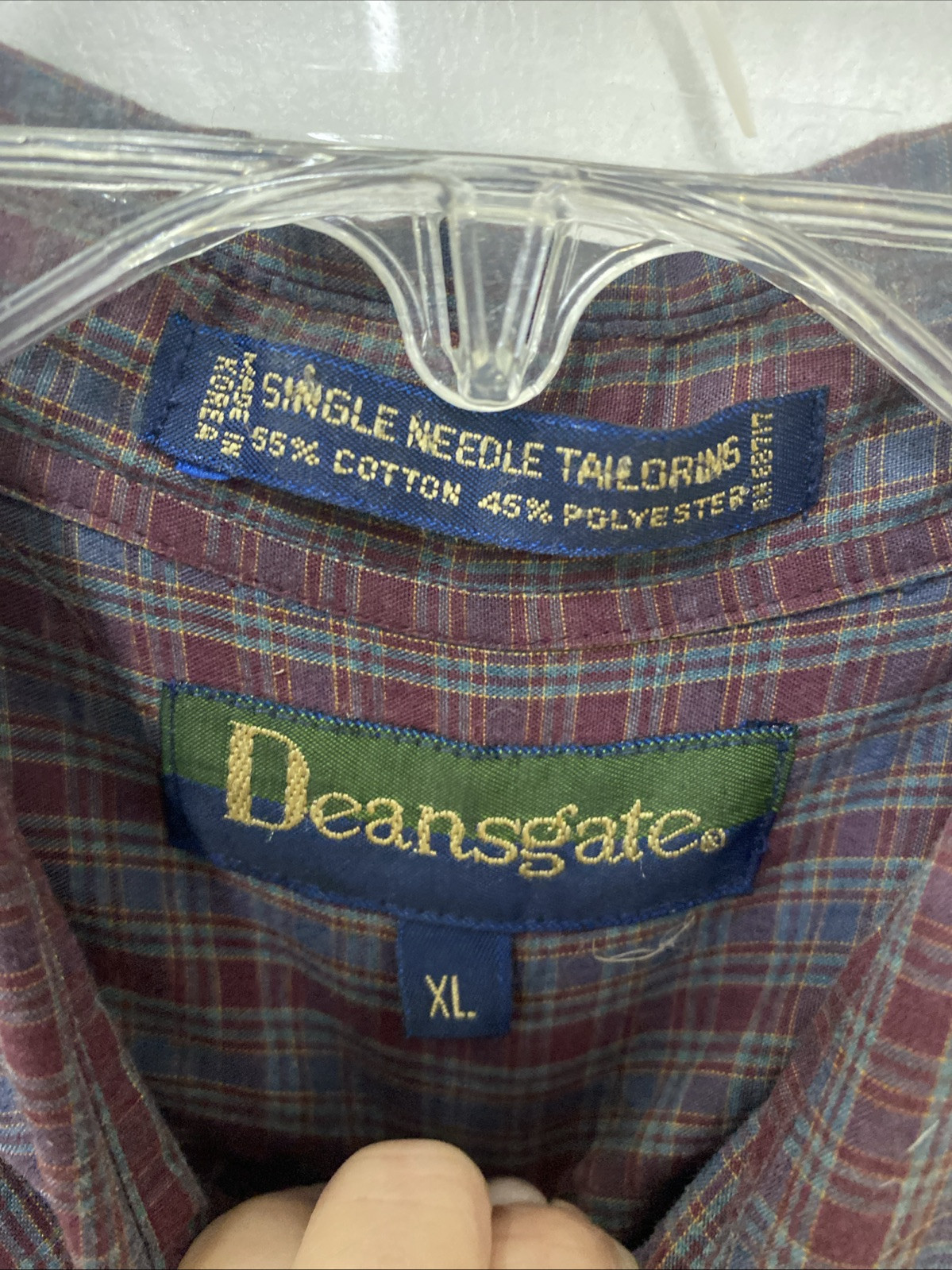 Men’s Deansgate Dress Shirt-Red/Blue Plaid Long Sleeve, Pocket Size XL