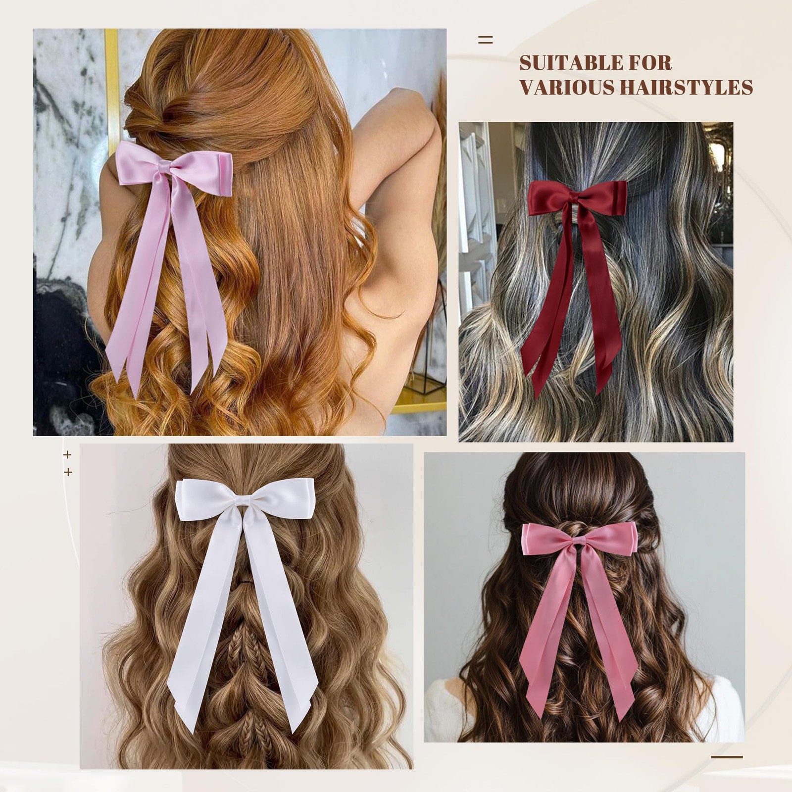 hisial Hair Bows Black White Pink Red Ribbon Clips