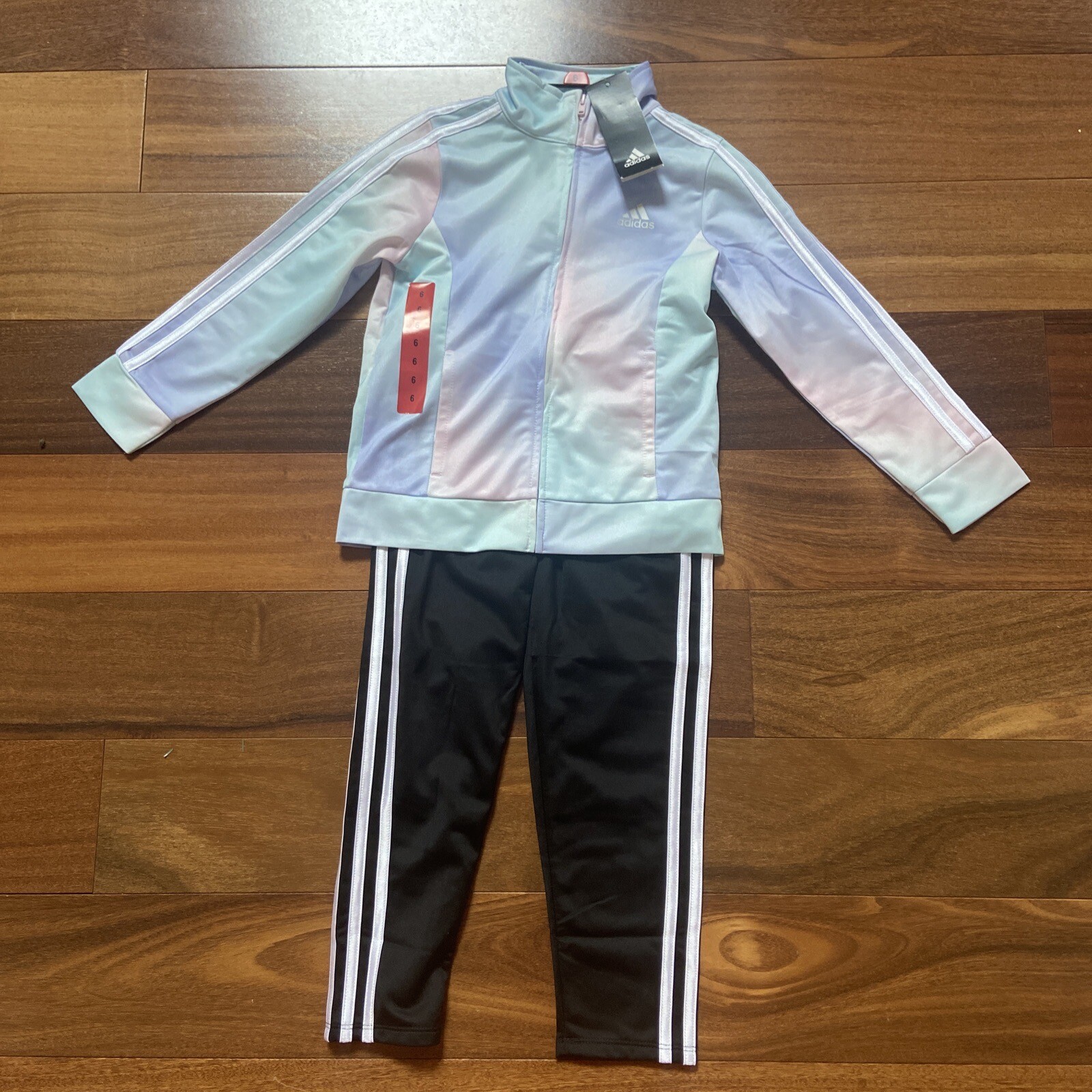 adidas Girls Kids Tricot Multi Color Jacket & Black Pant Clothing Size 6 NEW Tag