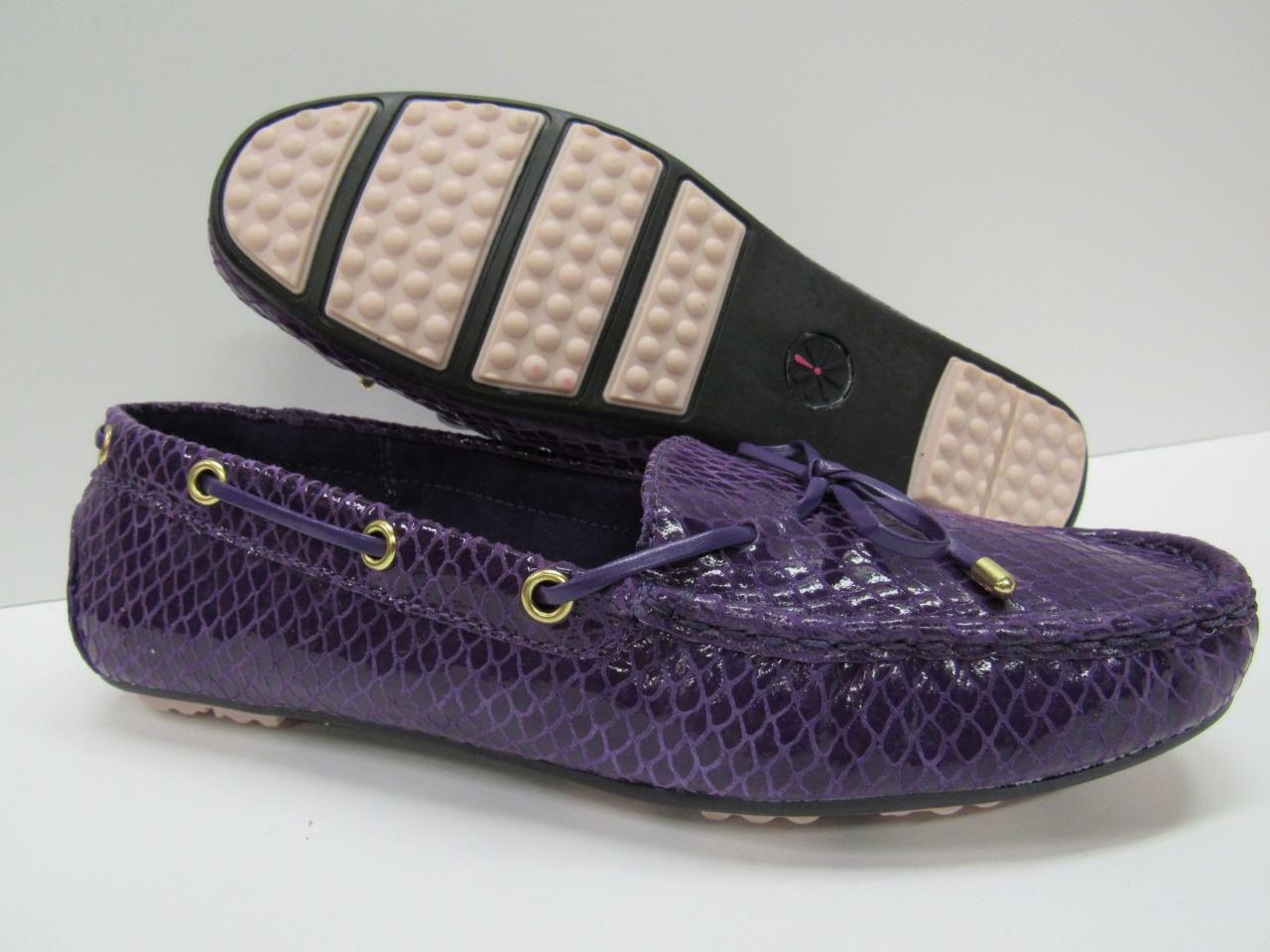 New Isaac Mizrahi Leather Driving Moccasins Flats Loafer Womens Black Purple NIB
