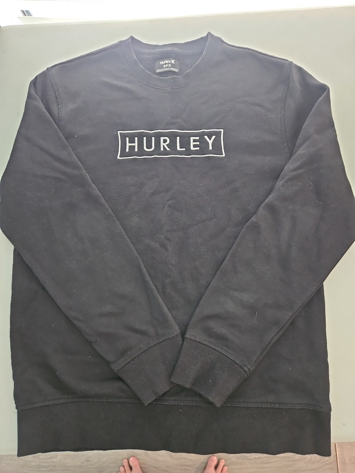 Hurley Mens Sweatshirt Small Black Long Sleeve Block Logo Crew Neck Pullover