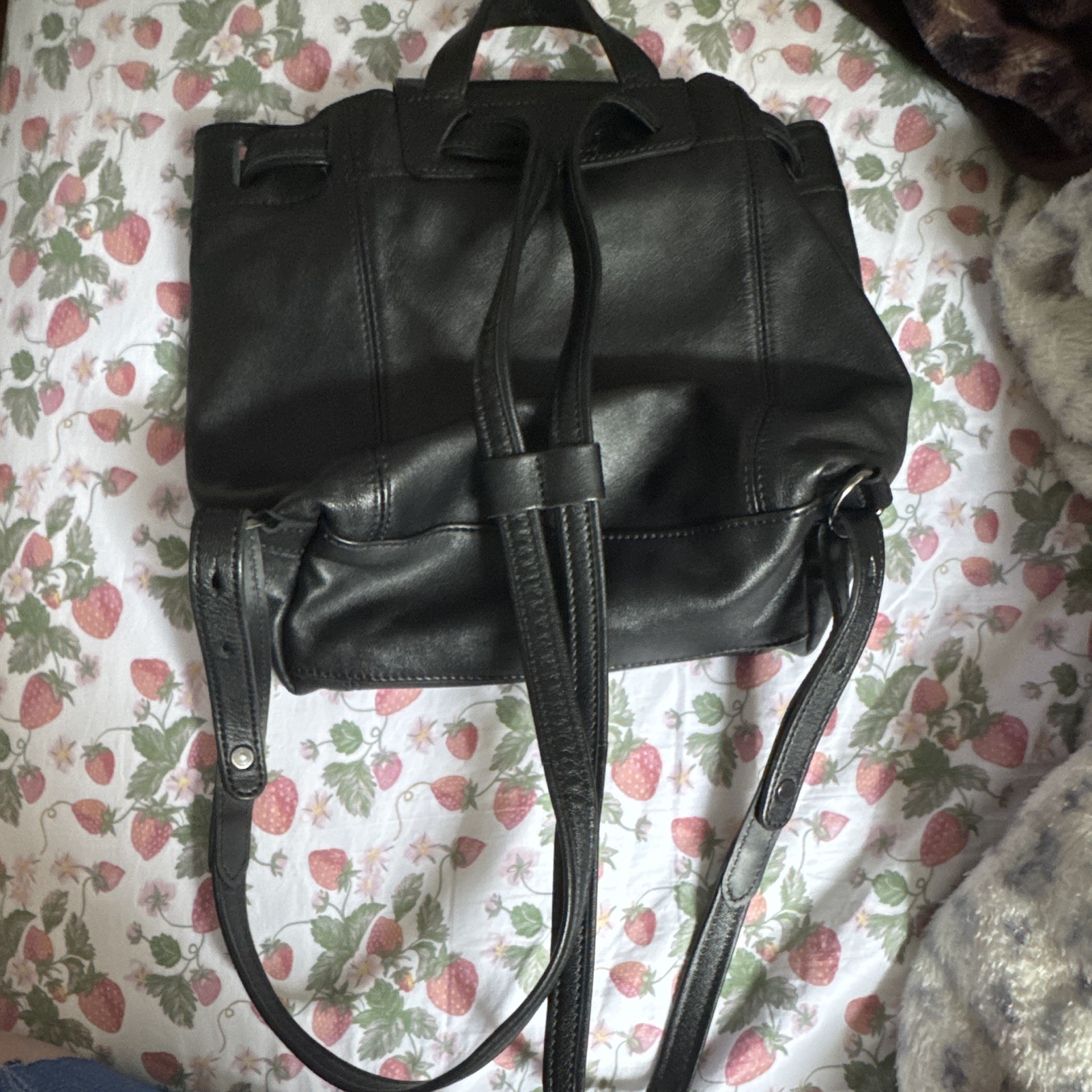 Longchamp Black Geometric Backpack Snap Closure Inner Pockets Silver Hardware