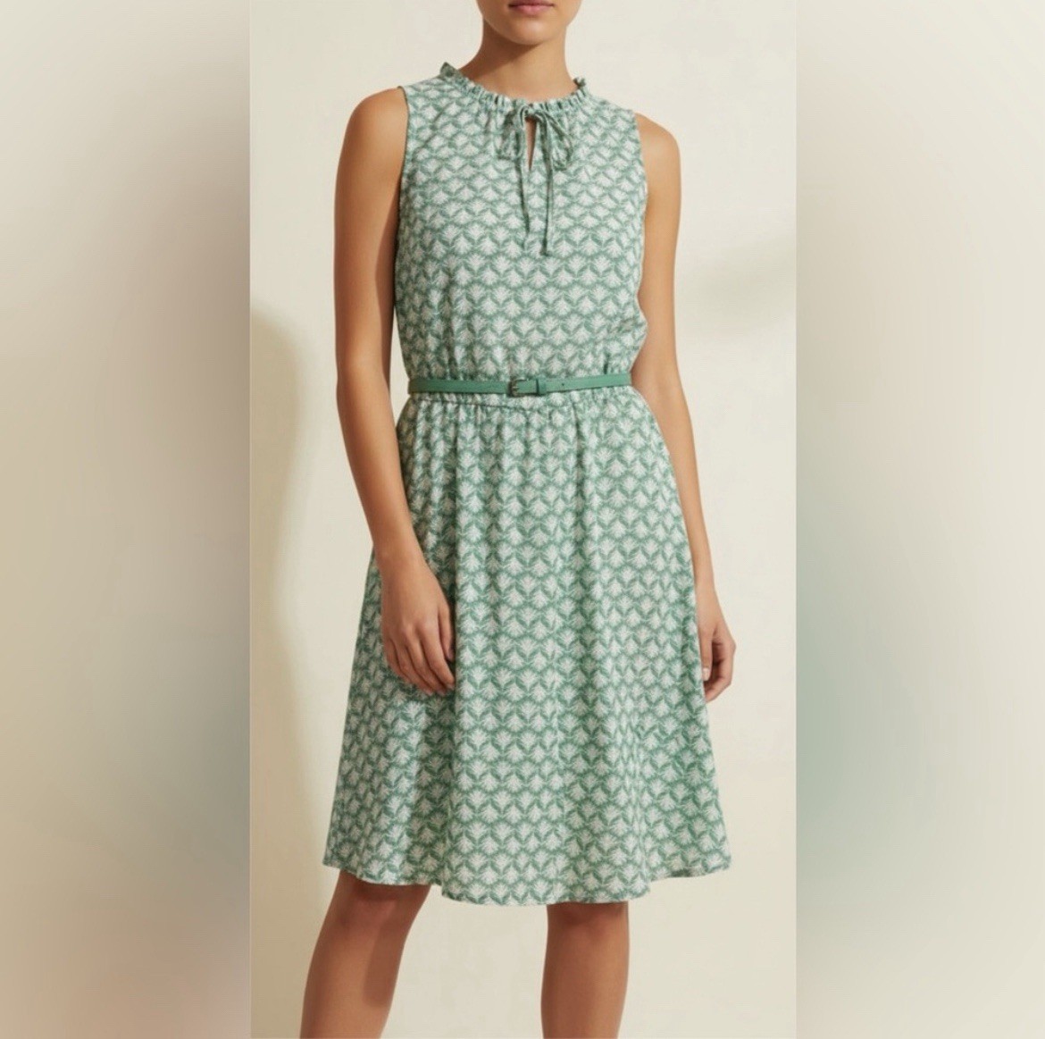 👗 LC Lauren Conrad Mint Patterned Midi Dress w/ Belt~Women’s Sz XS~Sleeveless