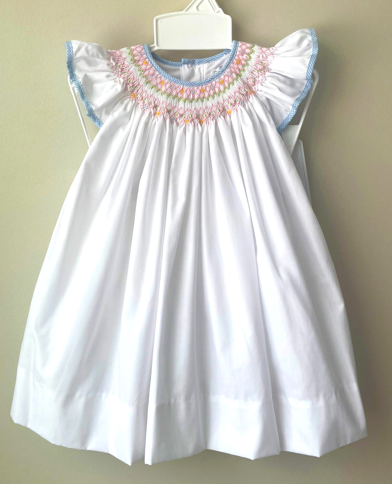 NWT Petit Ami White Blue Smocked Bishop Dress 2T Toddler Girls 2 Year Angel Wing