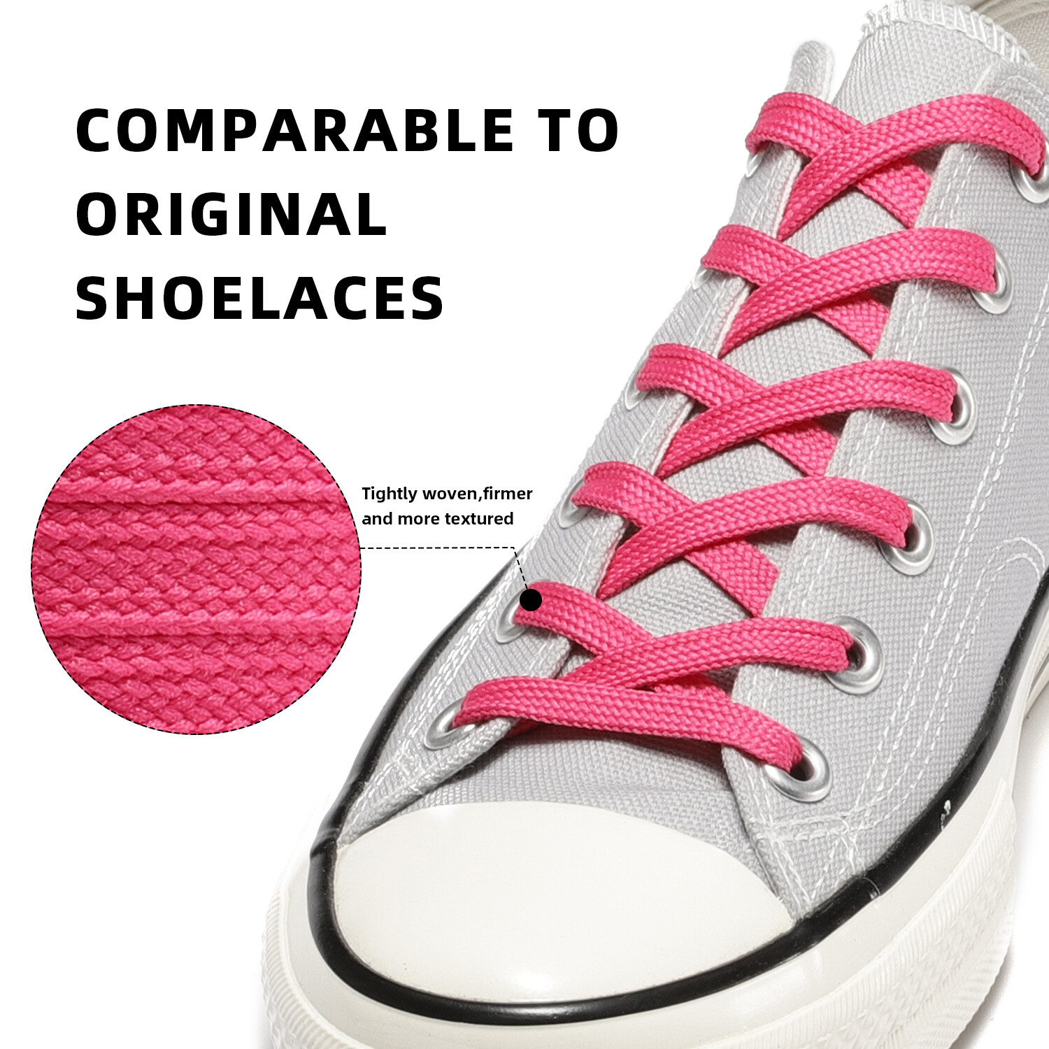 2pair Double Layers Flat Shoelaces Hot Pink for Sneakers 24 36 45 54 60 63 Inch