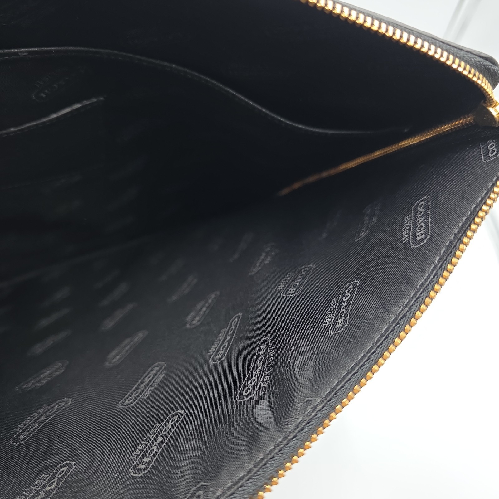 Coach Crosby Push Lock Black Pebbled Leather Zip Top Pouch Bag Document Table
