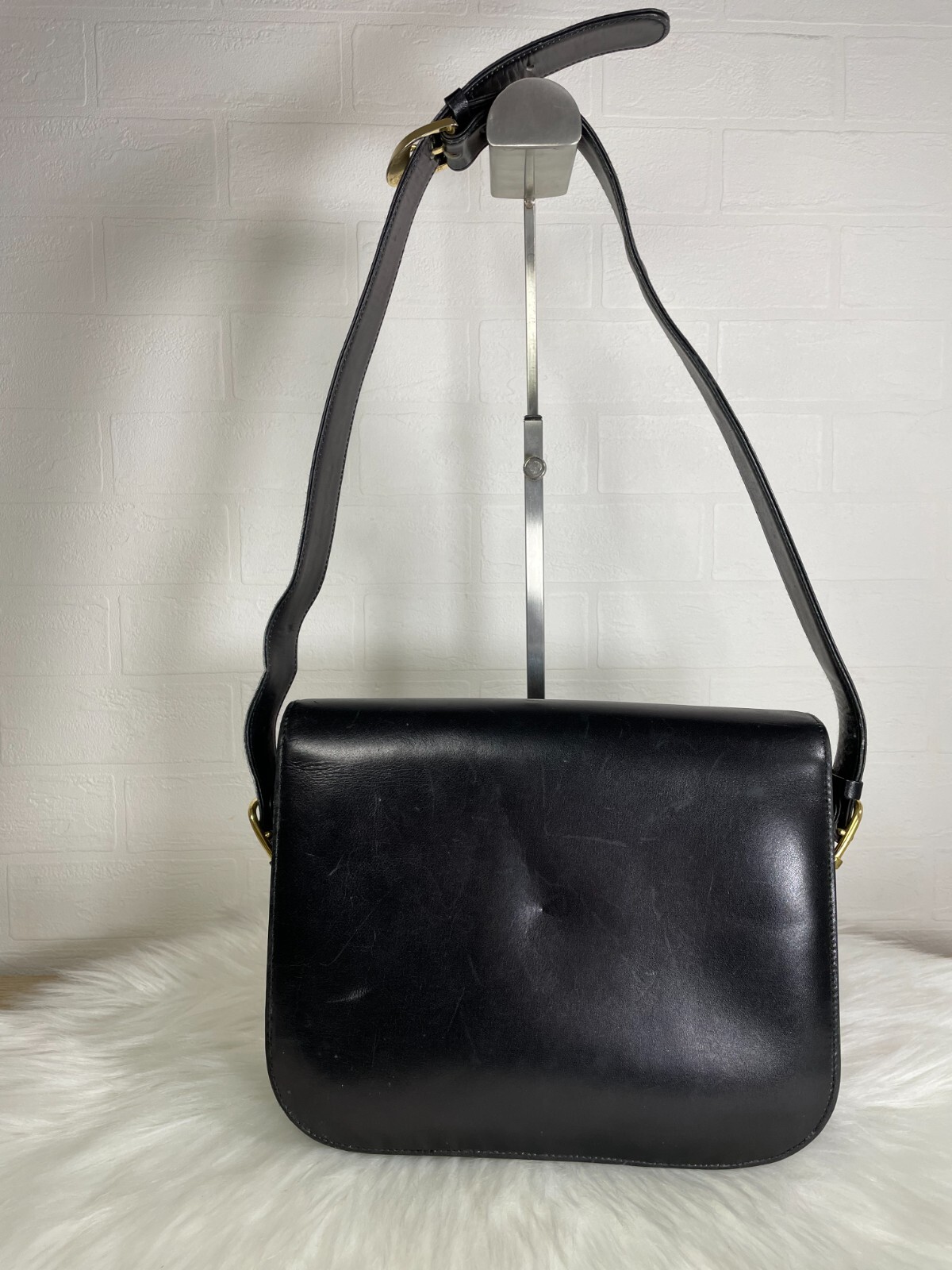 Celine Horse Carriage Shoulder Bag Black Leather Old Vintage Authen