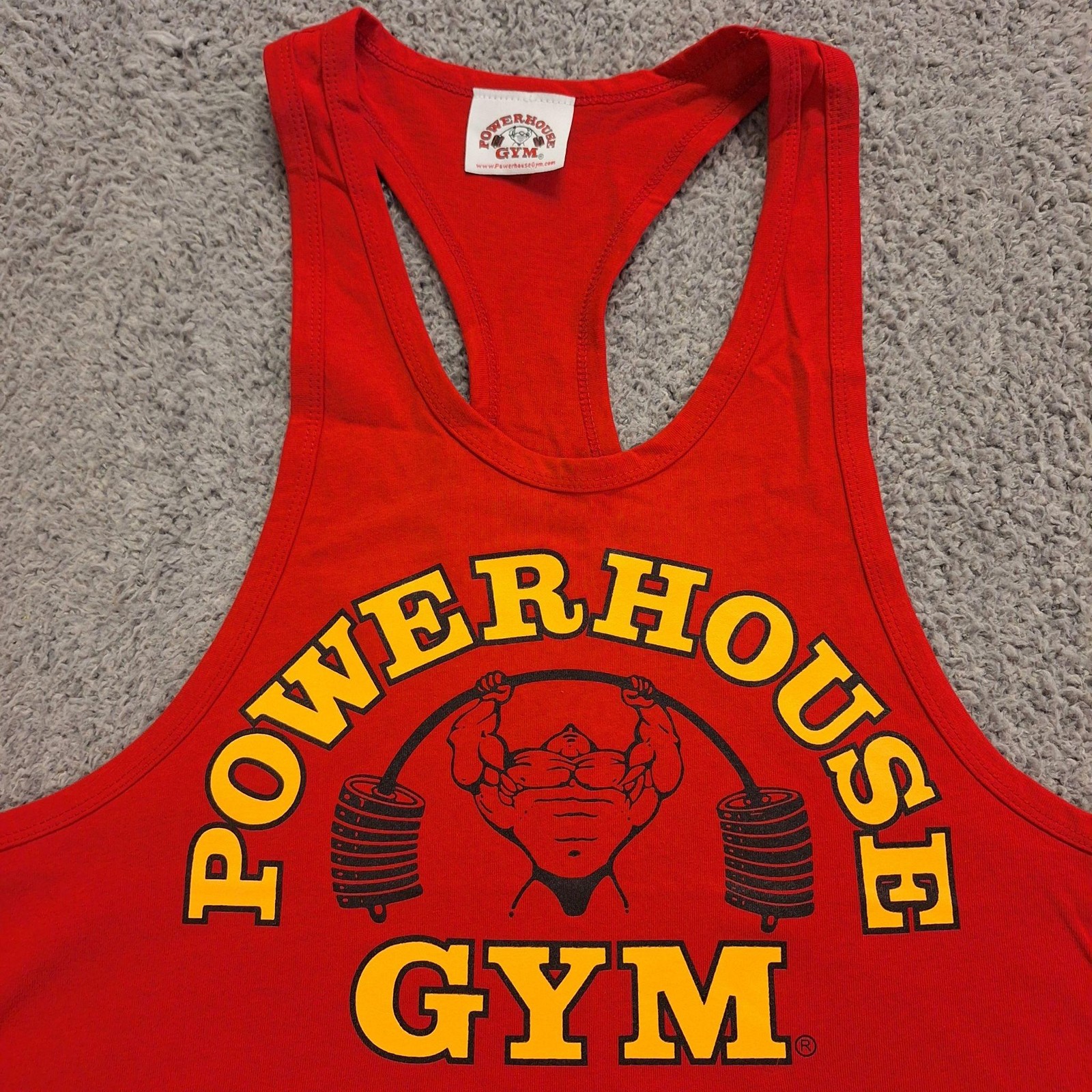 Powerhouse Gym Tank Top Mens Large Red Logo Bodybuilding Stringer Racerback