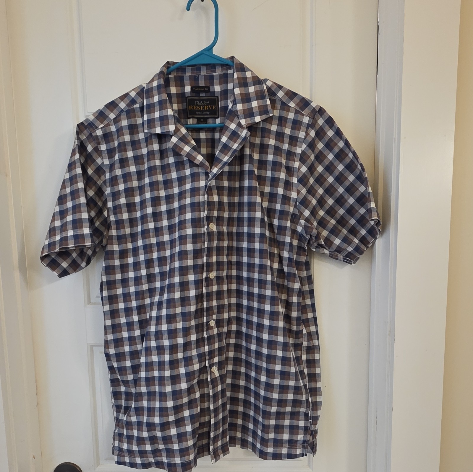 J.S.A. Bank Reserve Men’s M Regular Traditional Plaid Woven Short Sleeve Shirt