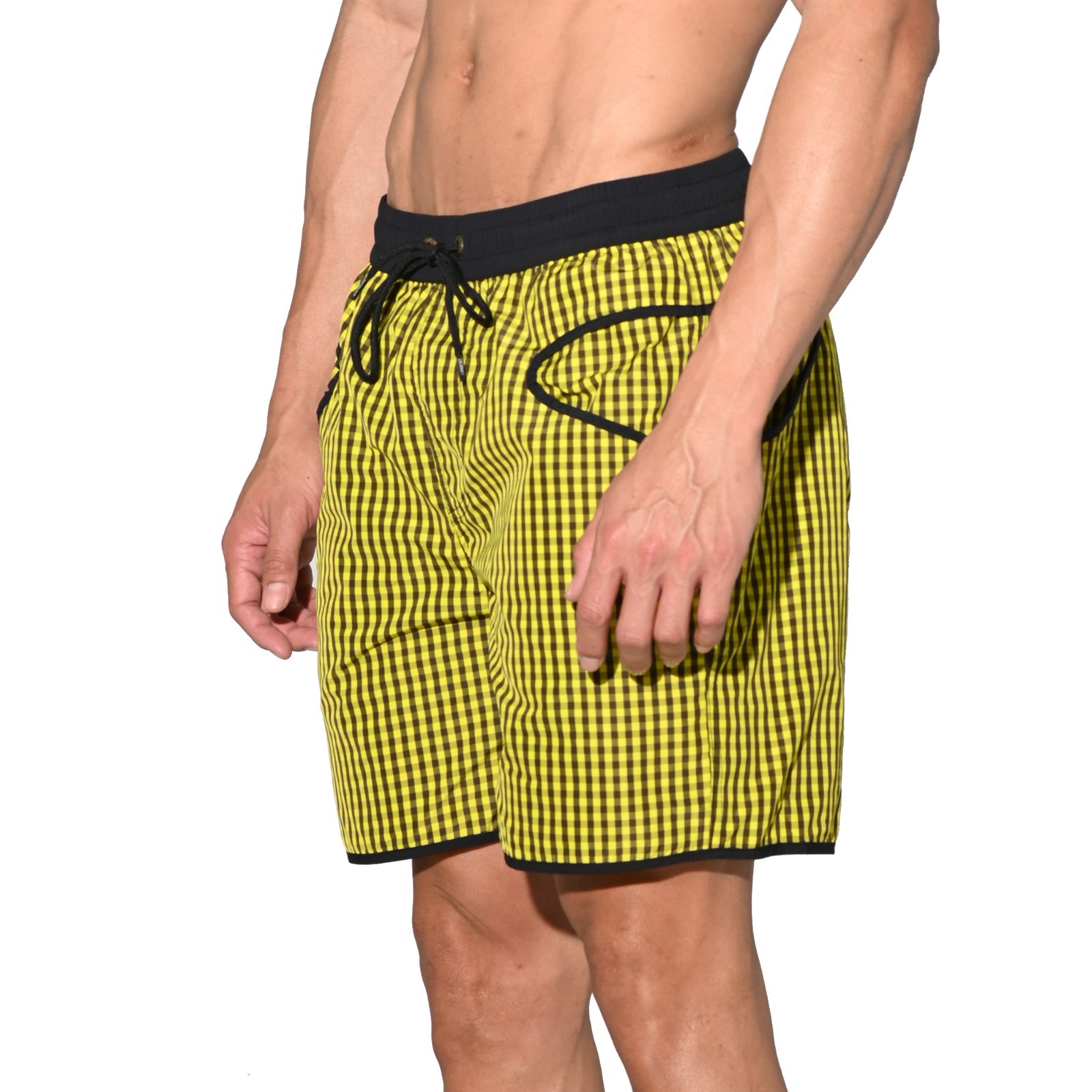 Men’s Lightweight Pocket Board Shorts Fast Dry Surf Lining Swimwear Plaid B4570