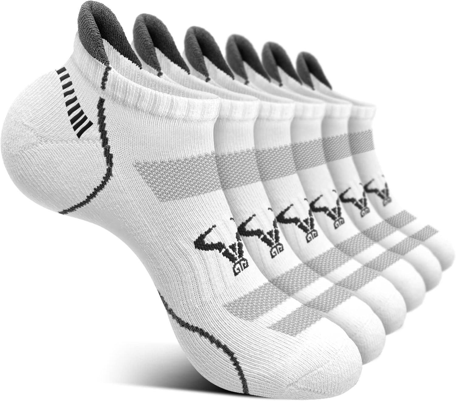 BULLIANT Men Running Socks 6Pairs-Ankle 13-15, 6pairs-white/Black Gray3100