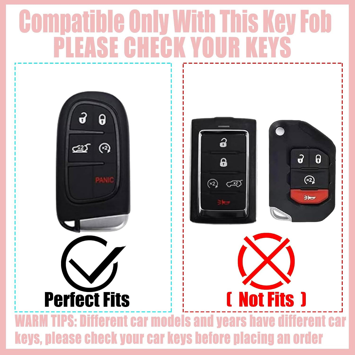 Pink TPU Key Fob Cover with Sakura Flower Keychain Compatible with Jeep Compass