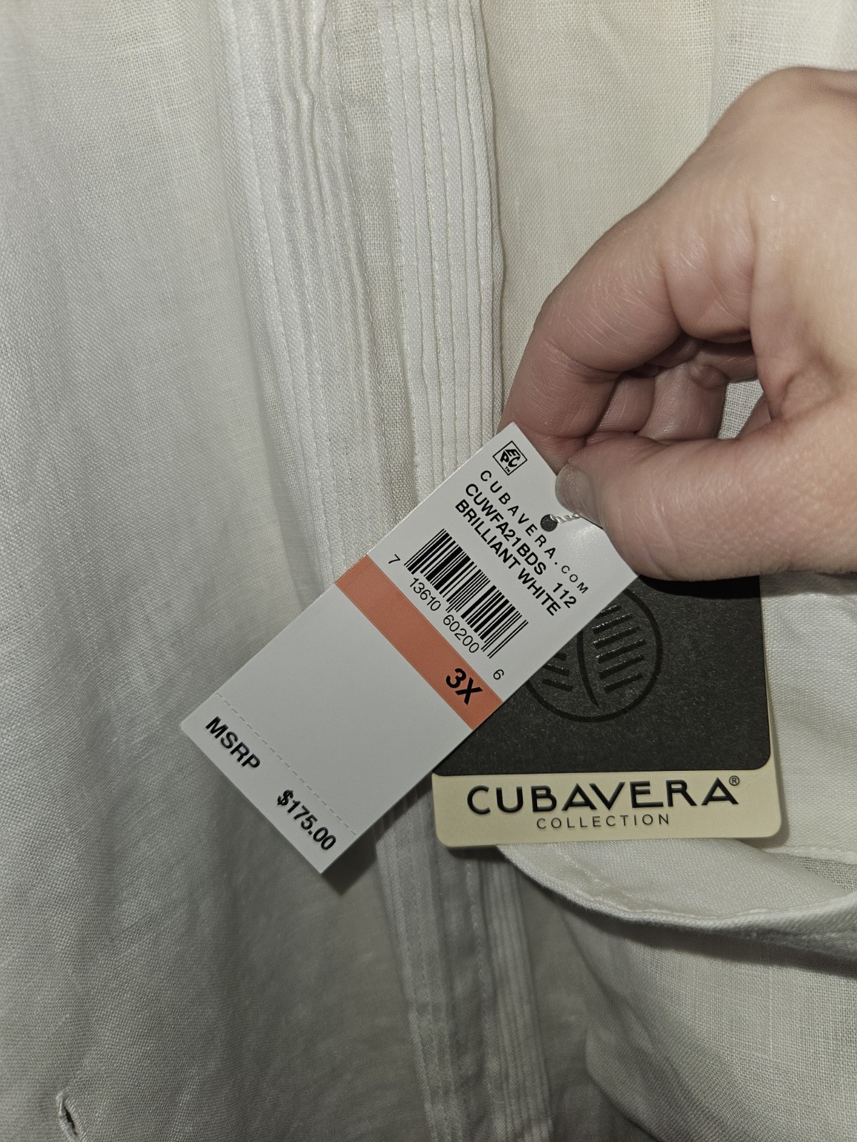 Cubavera Collection Linen White Solid Long Sleeve Dress Shirt 3X Big & Tall