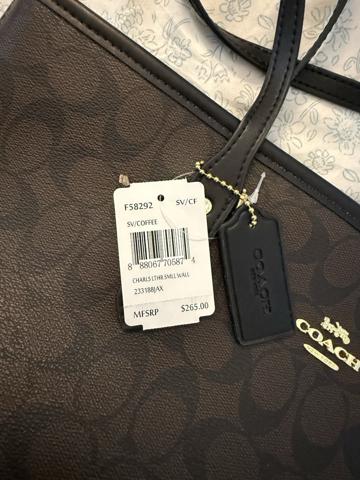 Coach Signature Logo Zip Top Tote Large Brown/Black Gold Hardware Brand Card