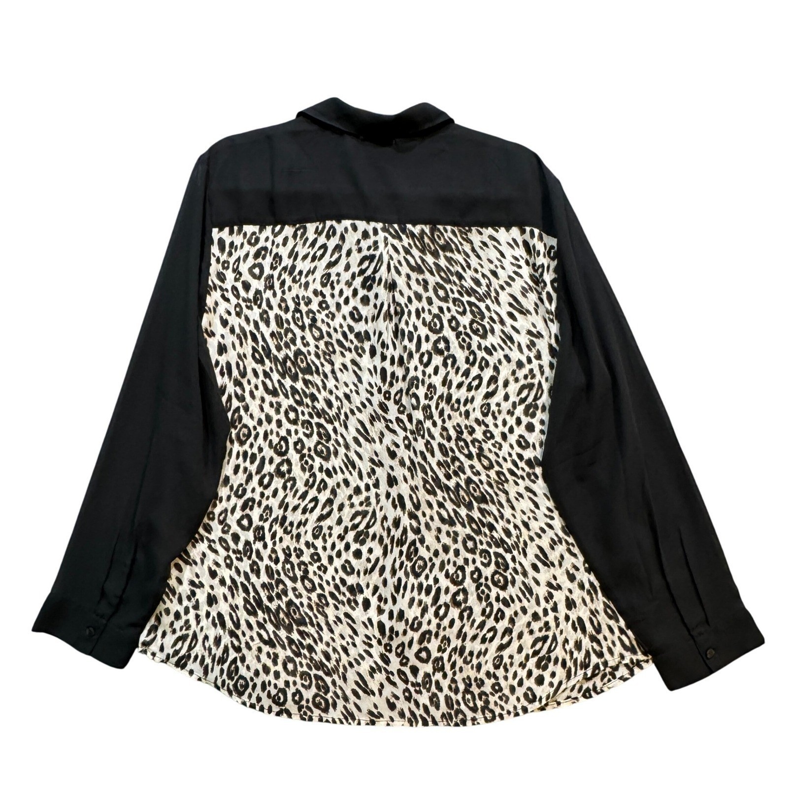 Chico’s Leopard Print Button Down Sheer Blouse Black Long Sleeve Women’s XL (3)