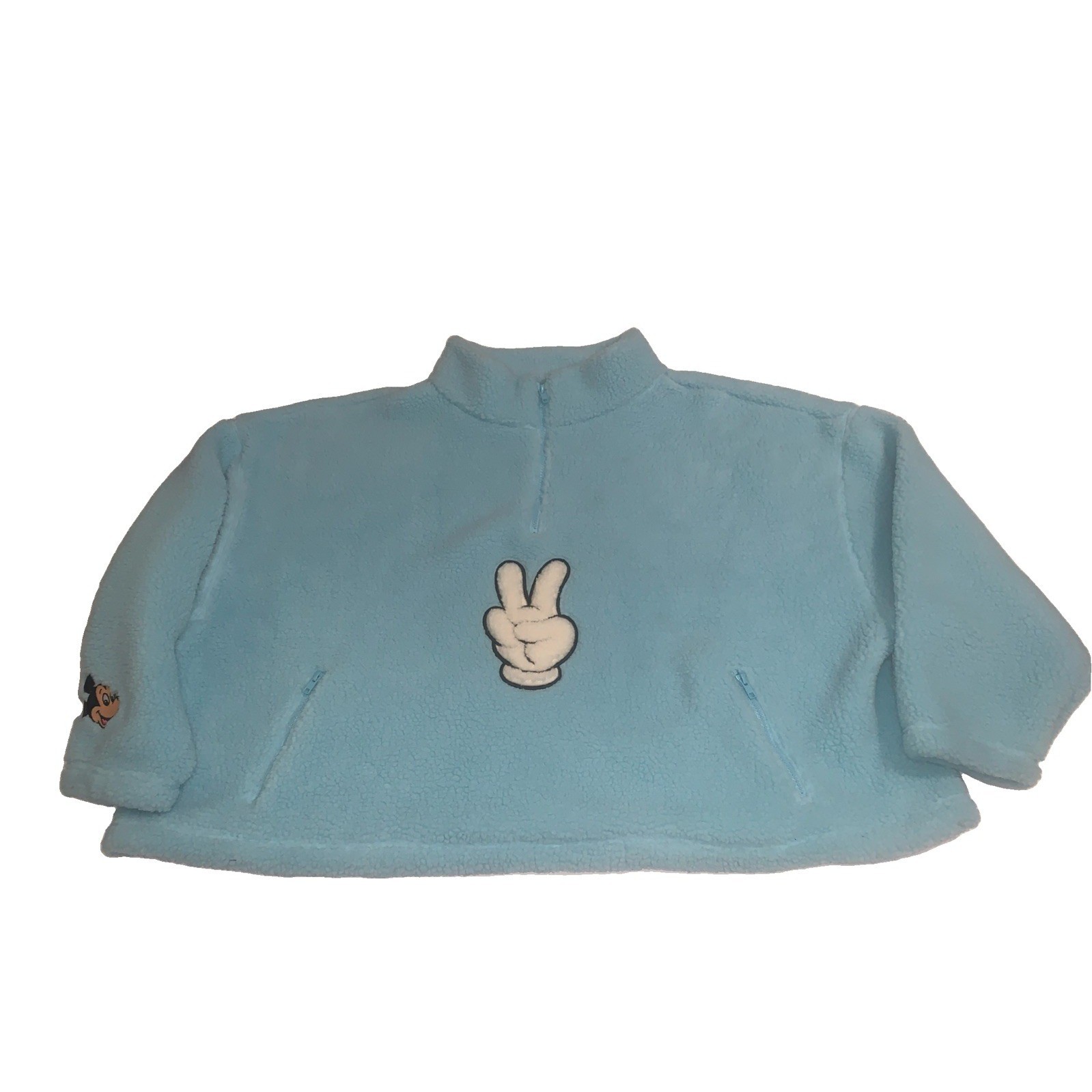 Disney Parks Mickey Mouse Peace Sign Blue Fleece Women’s 3X Sherpa 1/4 Zip NEW