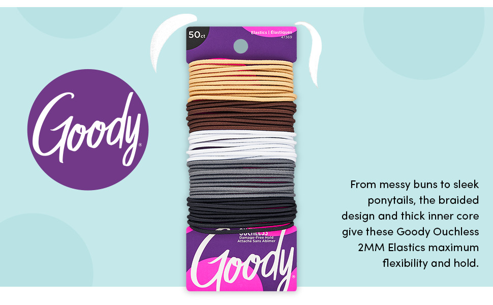 Goody Ouchless Elastic Hair Ties – 50 Ct, Assorted Neutrals, 2MM Rubber Bands