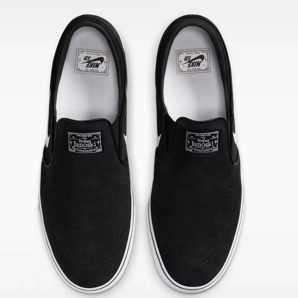 Nike SB Janoski+ Slip Skate Black White Suede Sneaker FN5893-001 Mens Size