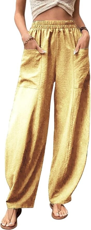 Casual Elastic Waist Harem Pants Women with Pockets Summer Barrel Pants Palazzo