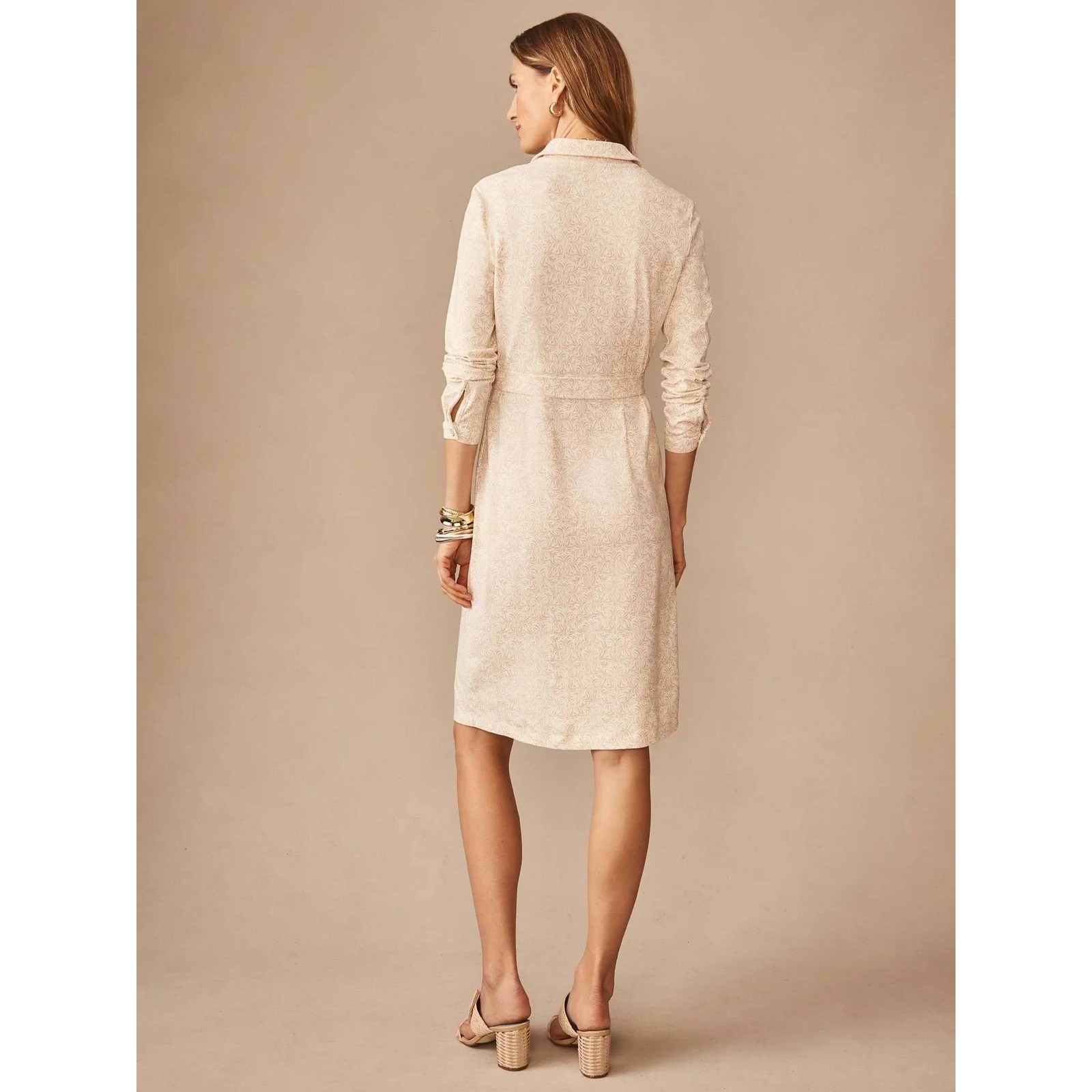 J.McLaughlin Haarlem Shirt Dress Off White Tan Scroll Print L NWT MSRP $258