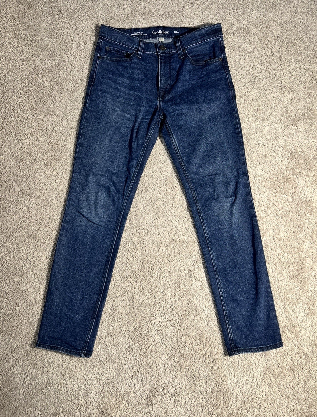 Goodfellow & Co Men’s Slim Fit Dark Wash Blue Denim Jeans Size 32 Mid Rise
