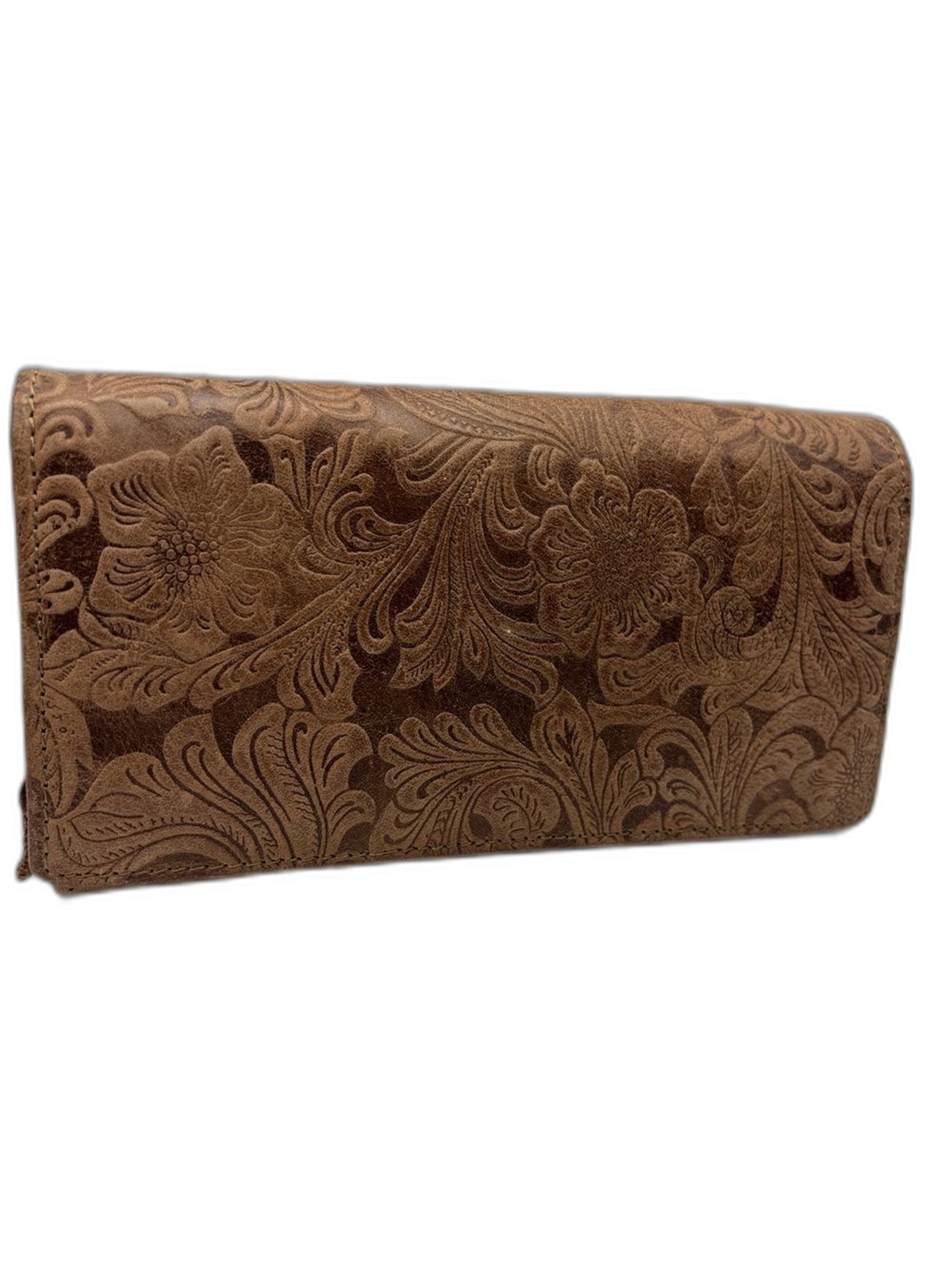 Access Denied Brown Embossed Floral Accordion Wallet RFID Block