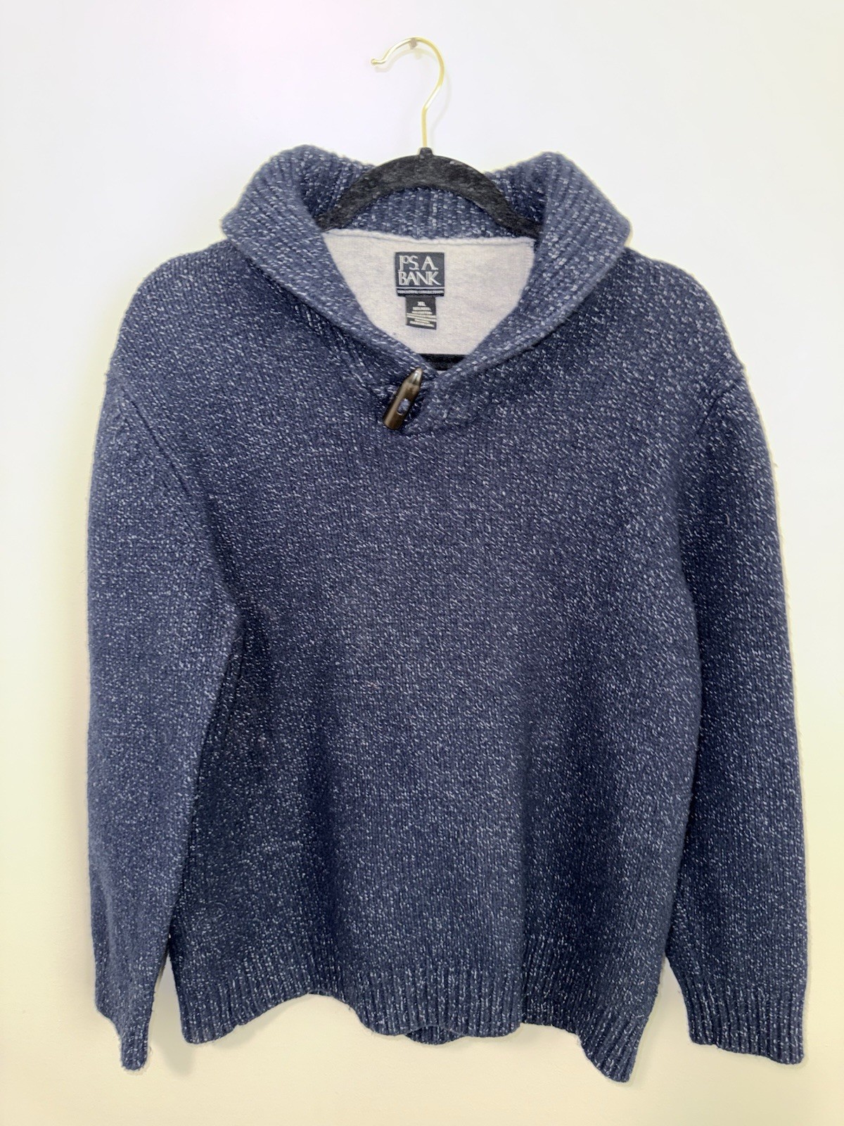 Jos. A. Bank Blue Knit Wool Shawl Collar Pullover Sweater Men’s Size XL