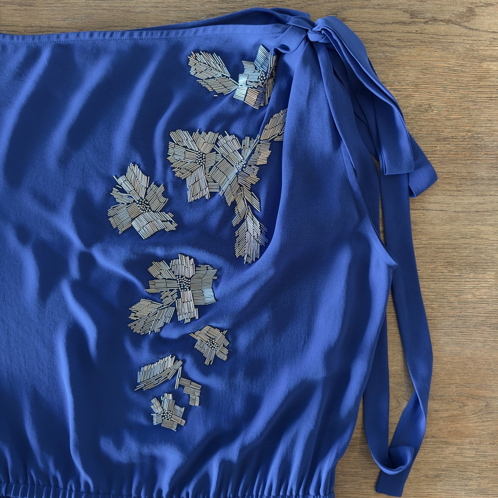 Robert Rodriguez Royal Blue Sheath Dress-Silver Beaded Floral Design-Size 4 $175